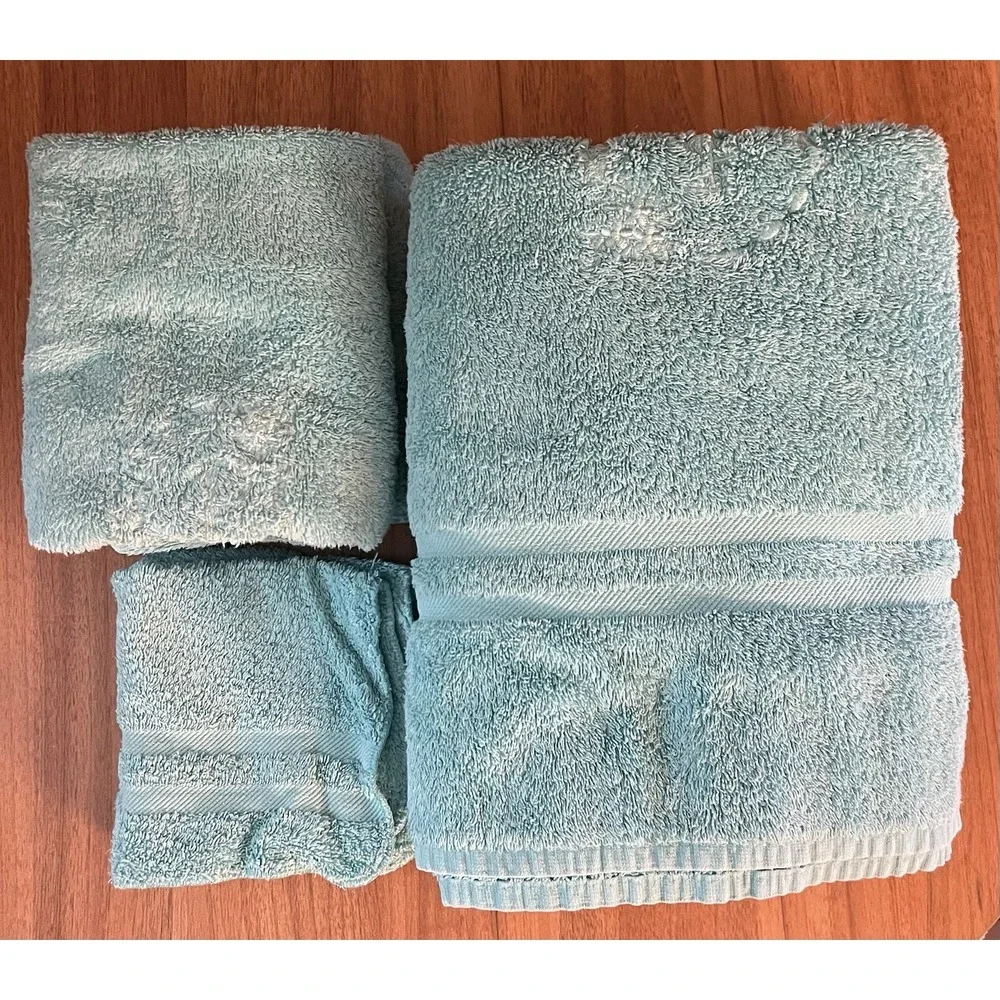 Ralph Lauren‎ Vintage Bath Towel Set Aqua Blue Towels are Monogrammed with 